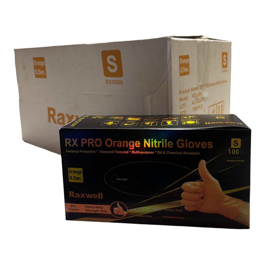 Raxwell - Orange Nitrile Case 8.5 mil Gloves ( 1,000ct )