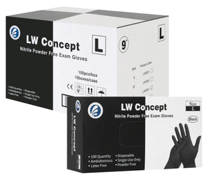 LW Concept Nitrile Black Gloves - Latex-Free & Powder-Free - (Case of 1,000)